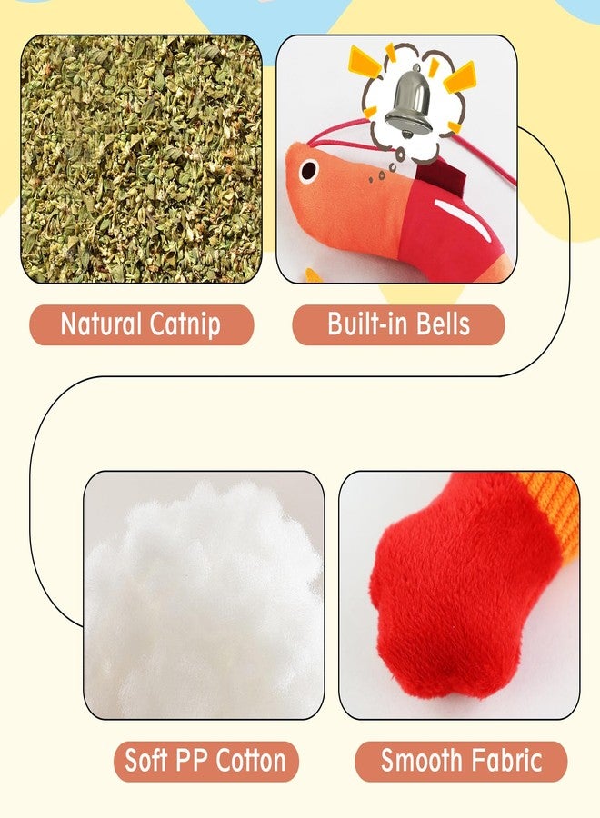 Andiker 2 Pcs Catnip Toys for Cats, Cute Shrimp and Lobster Shape Plush Toy with Catnip PP Cotton Built-in Bells Funny Interactive Cat Toys for Indoor Cats Bite Chew Hunting - Image 3